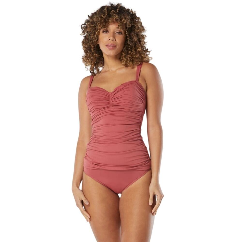 Coco Reef Women's Charisma Tie-Back Ruched Bra-Sized Pleated Tankini Top - Picture 1 of 7